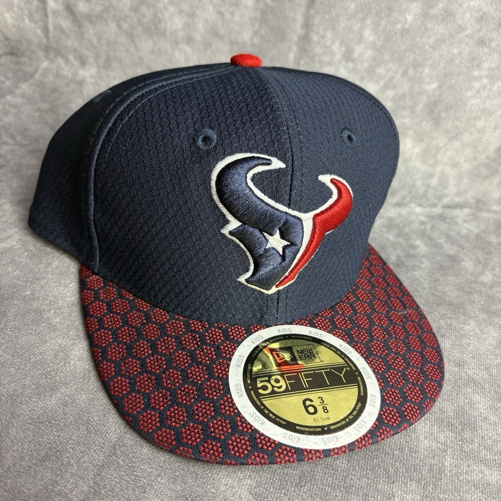 Houston Texans New Era 59Fifty Fitted 6 3/8 Kids Blue Red Geometric NFL NEW‎